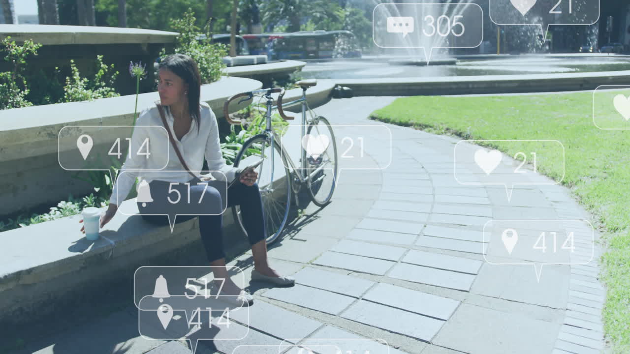 미디어 아이콘의 애니메이션이 도시에서 두 인종 사업가 여성에 대해