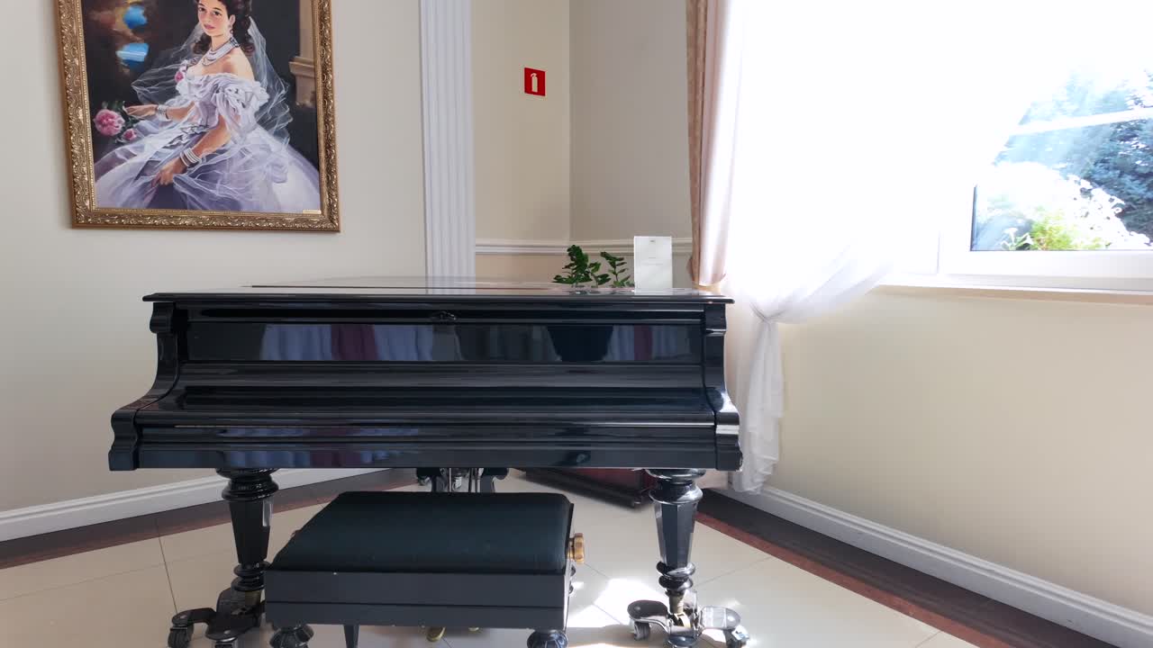 Old classic black piano close up