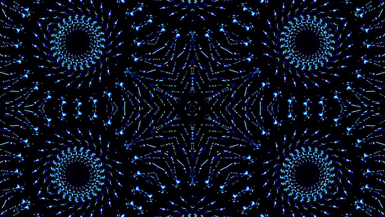 light wave abstract dots set blue color kaleidoscope black background
