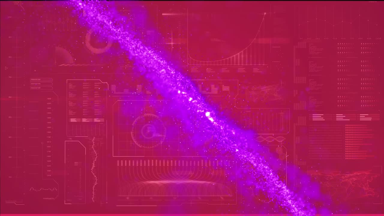 Blue digital wave over digital interface with data processing against pink background