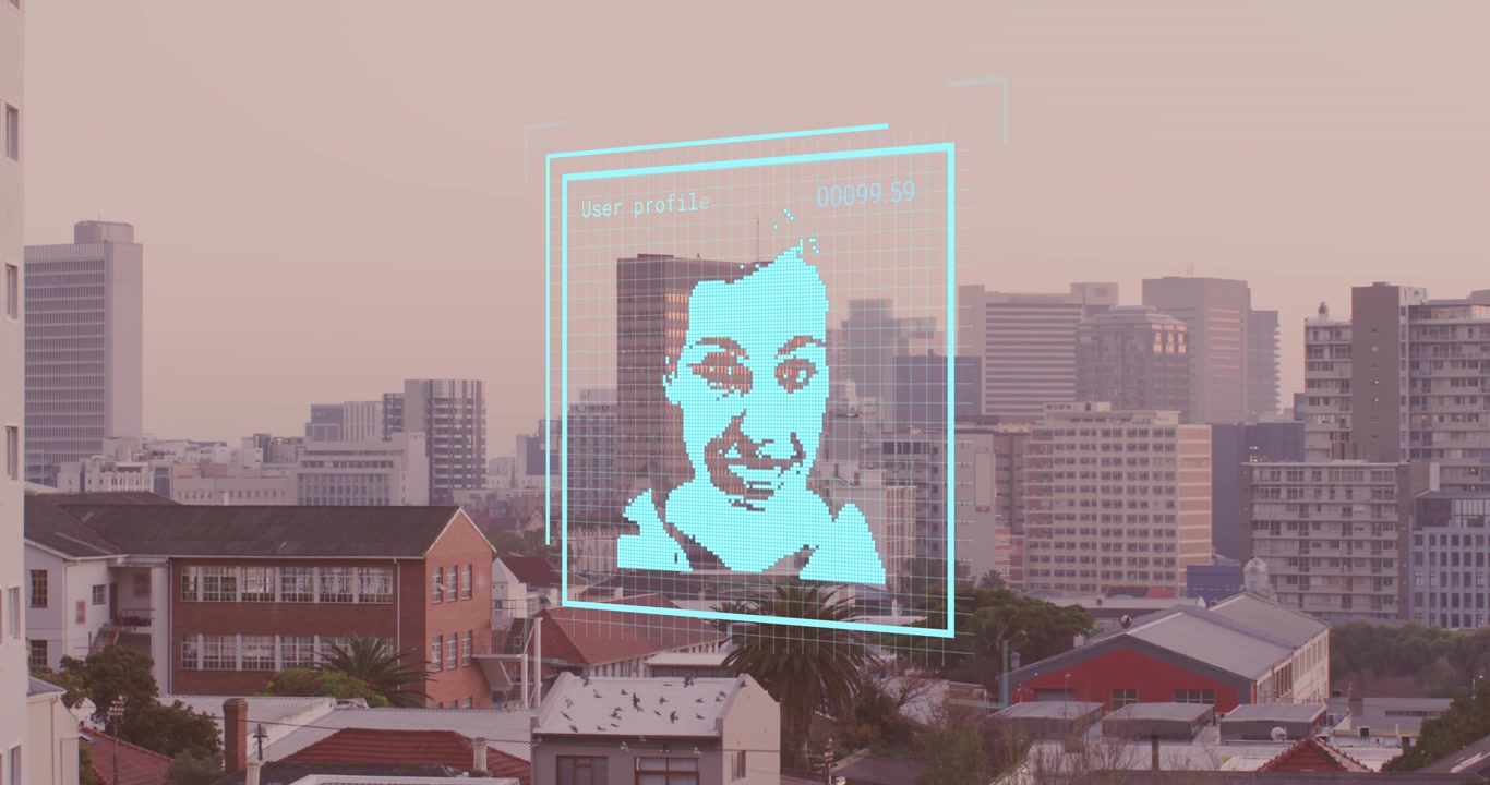 Animaatio vaihtuvista profiilikuvakkeista kaupunkimaiseman ilmakuvaa vasten.
