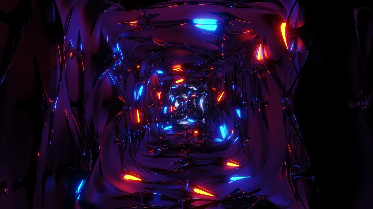 infinita fantasía abstracta túnel de elfos corredor con luces brillantes y contorno de metal reflectante ilustración en 3d fondo de movimiento papel tapiz en vivo muestras visuales vj bucle