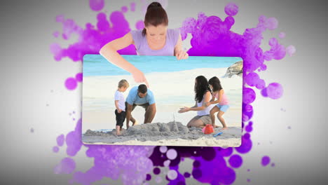 mujer mostrando a una familia en vacaciones