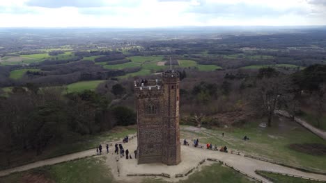 leith hill and tower surrey hills view point across south england  drone aerial