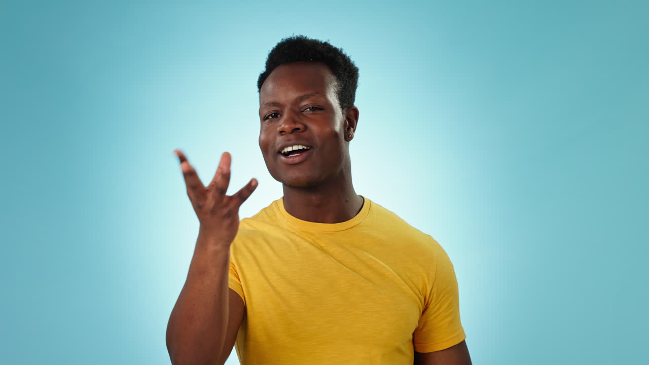 Face, love and a black man with a kiss on a blue