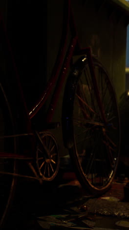 vintage bicycle in a dark room