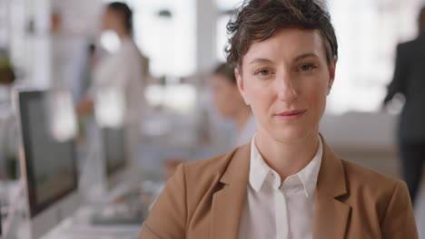 portrait beautiful business woman entrepreneur looking confident in successful startup company proud manager in office workspace