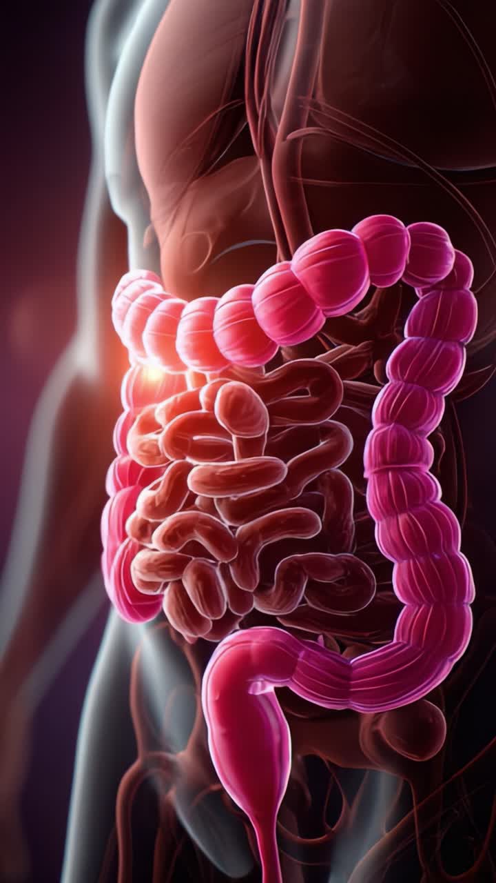 Una visualizzazione dettagliata del sistema digestivo umano: esplorando le complessità dell'intestino in una straordinaria rappresentazione anatomica.