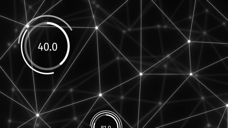 Animation of network of connections with glowing nodes over black background
