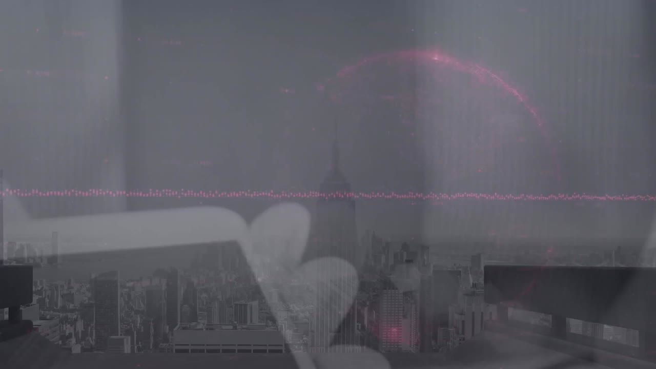 도시 풍경의 공중 시야에 대한 전 세계 데이터 처리의 애니메이션