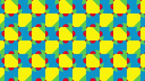 colores primarios audaces en patrones geométricos con azulejos animados. fondo gráfico de movimiento en un diseño plano. formas multicolores abstractas en mosaico dinámico mínimo