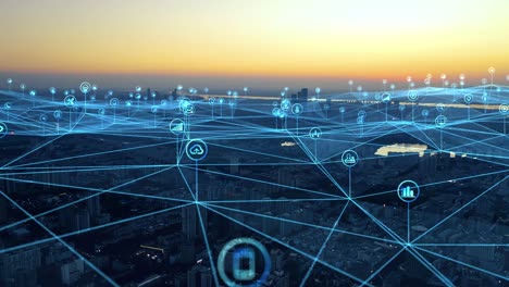 ciudad moderna con concepto de conexión de red inalámbrica