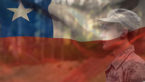 animation of flag of chile over caucasian male soldier