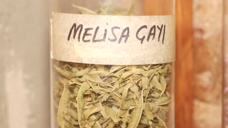 dried melissa in a glass jar