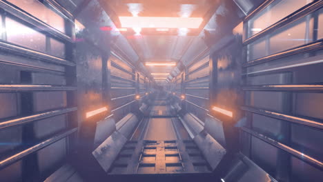 futuristic corridor with glowing circular animation over metallic walls and lights