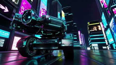 tanque cyberpunk en la ciudad de neón