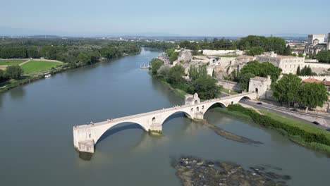 landmark damaged bridge pont saint-benezet avignon france aerial drone 4k footage