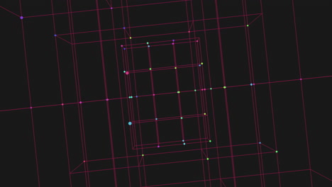 cubo de neón futurista con líneas y puntos en el espacio oscuro
