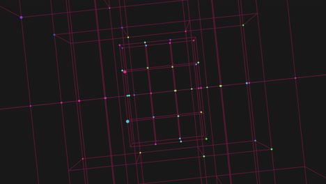 futuristic neon cube with lines and dots on dark space