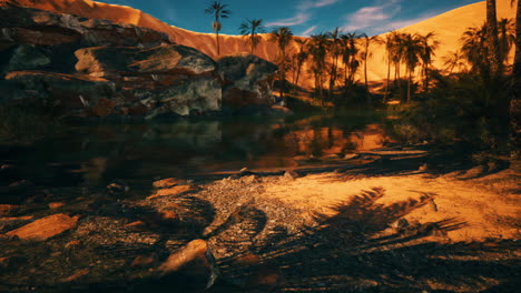 sunset oasis in the desert