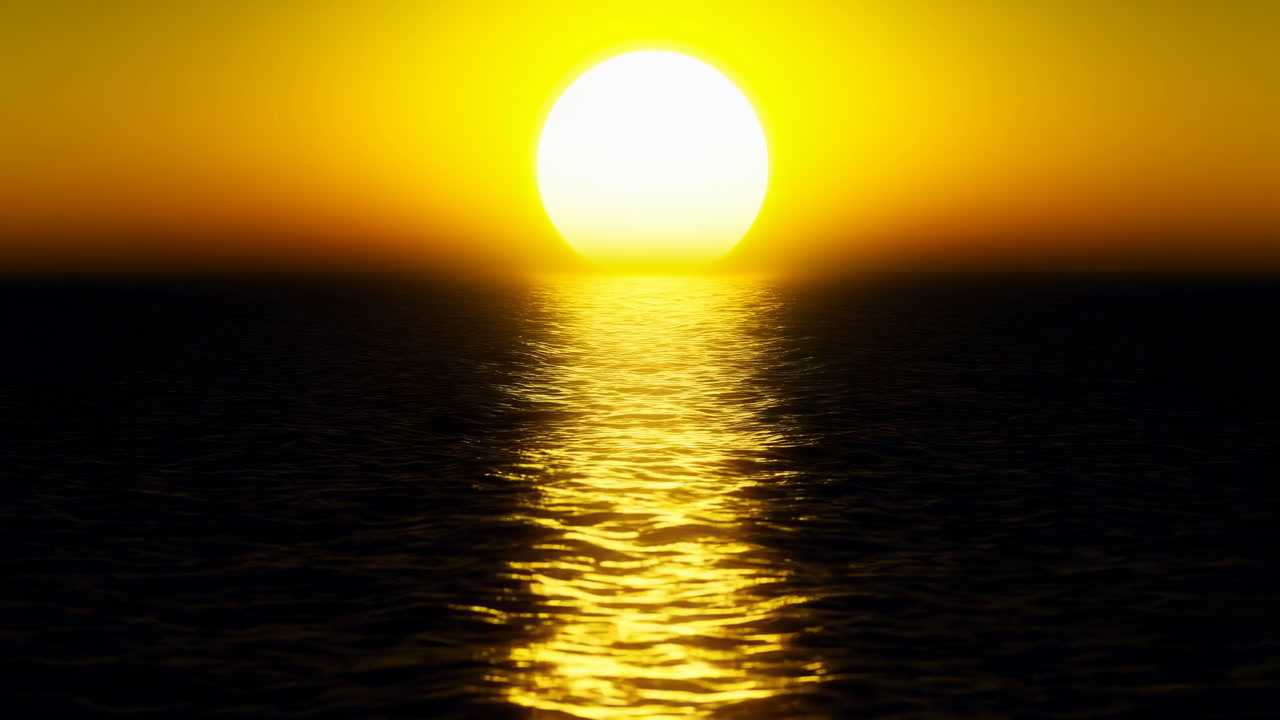 Golden Sunset Over Ocean Shimmering Reflection, Calm Waves And Warm Glow On Horizon, Cinematic Low Sun