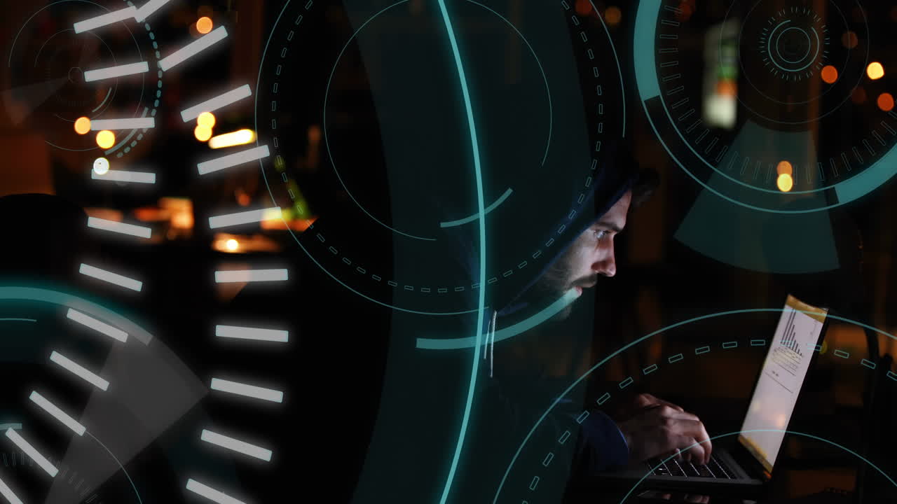 5G written in the middle of a futuristic circles and a hacker 4k