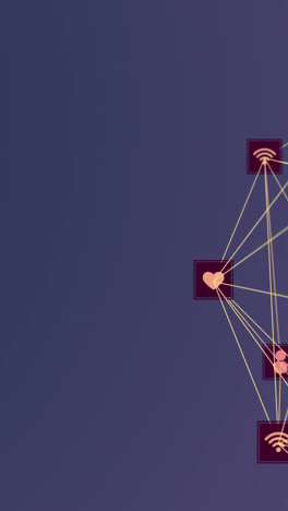 animation of network of connection and icons over blue background