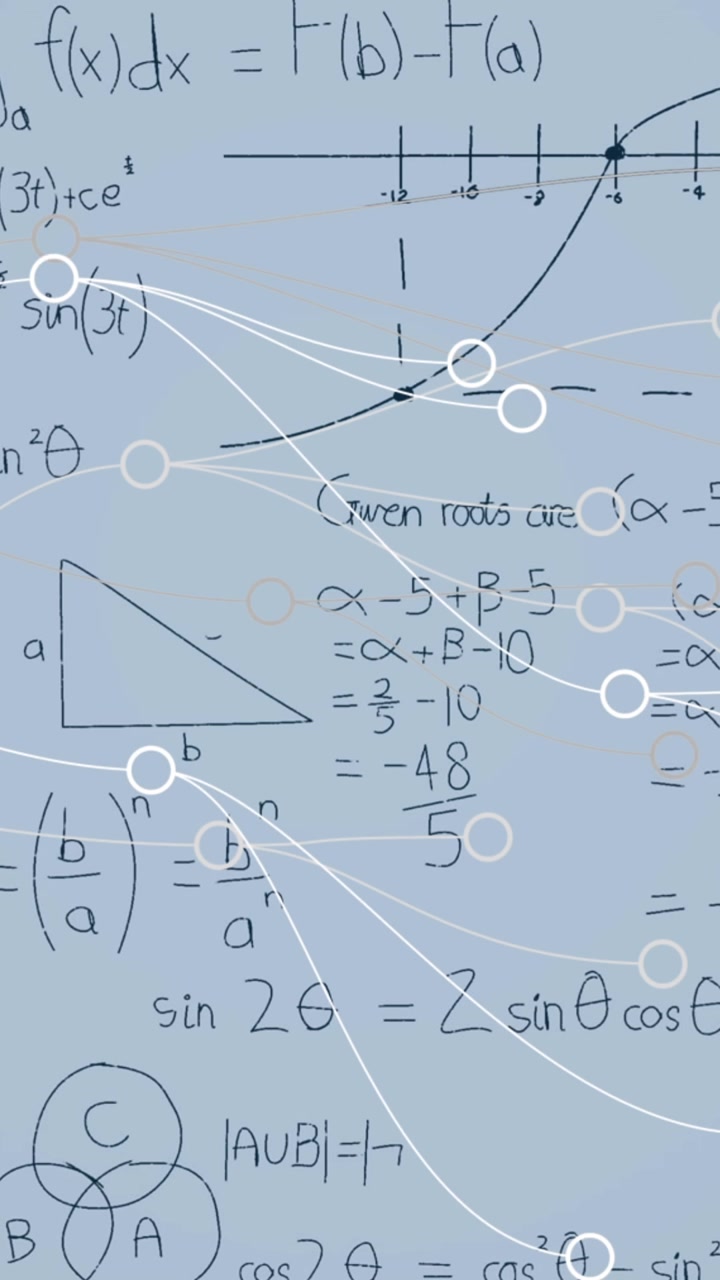 Animation of connections and math formulas on grey background