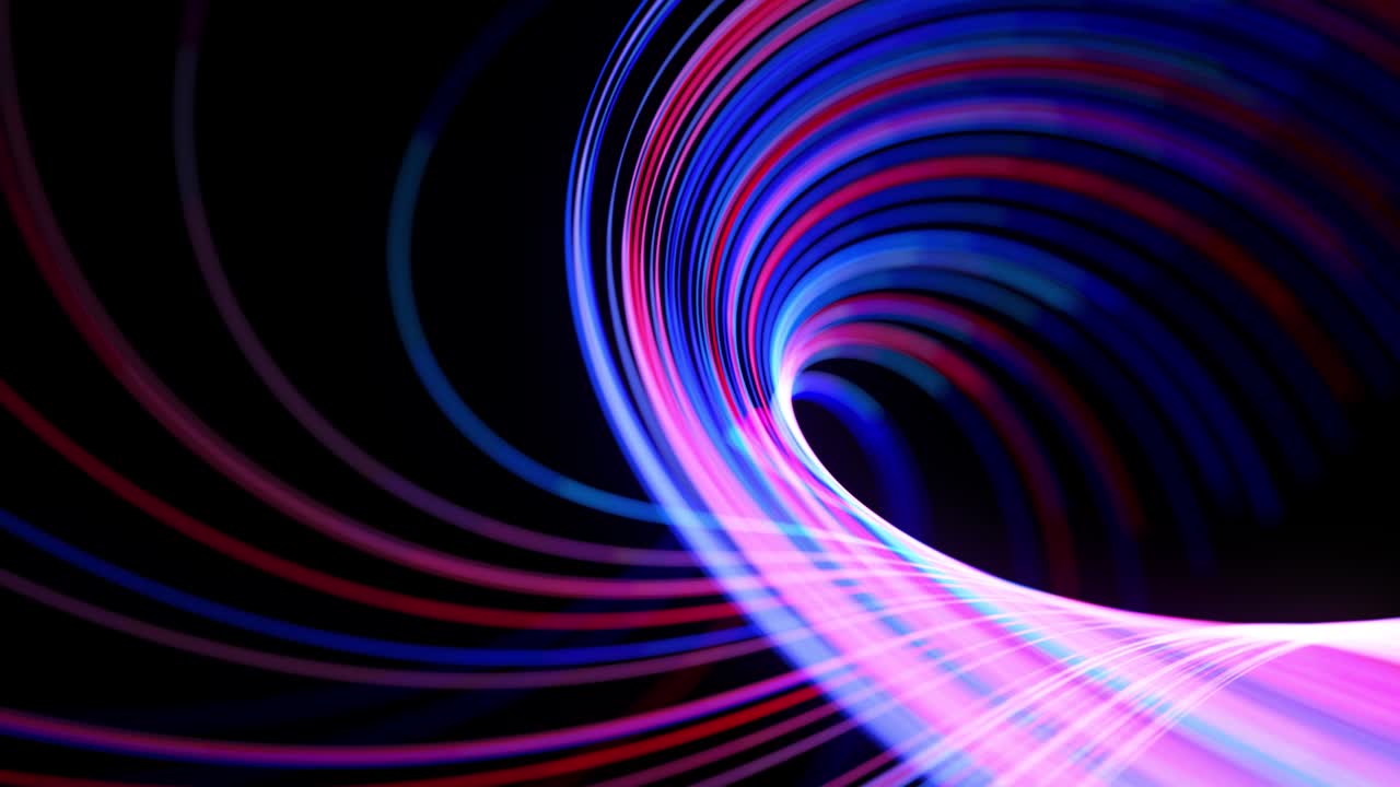 Light flow bg in 4k. Abstract looped background with light trails, stream of red blue neon lines in space move to form looped spiral shapes. Modern trendy motion design background. Light effect,