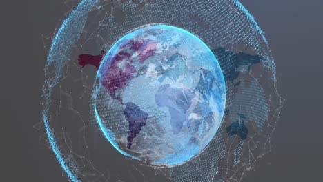 animación de la red de conexiones sobre el mapa del mundo y el globo