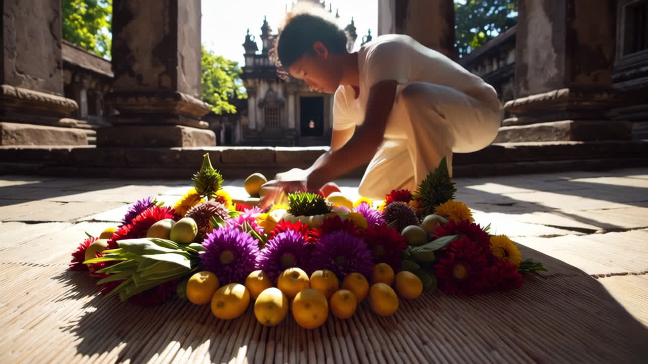 Fruit and Flower Offering at a Temple