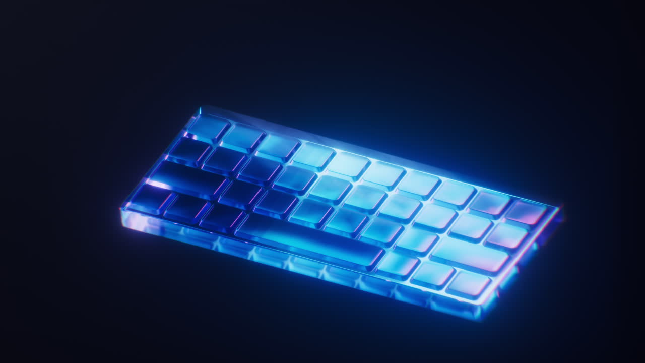 animación de bucle del teclado con efecto de luz de neón oscuro, renderización 3d.