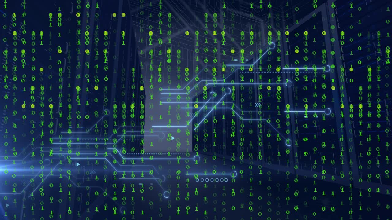 This video shows a computer processing data using binary code