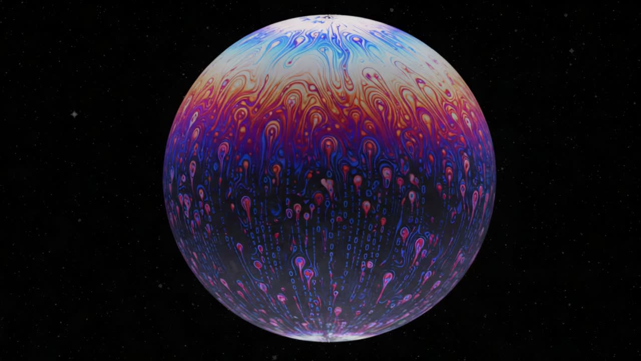 A Dynamic Transformation of a Colorful Planetary Sphere, Capturing the Vibrant Swirls and Patterns in an Ethereal Cosmic Landscape