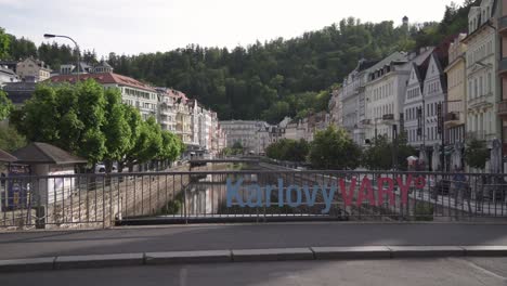 karlovy vary writing or lettering on bridge in city centre, carlsbad, czech republic