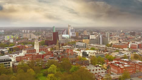 urban cityscape with tree and architectural buildings at leeds, west yorkshire, england