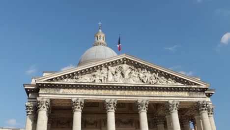 french pantheon front façade with bright blue sky, still zoom out