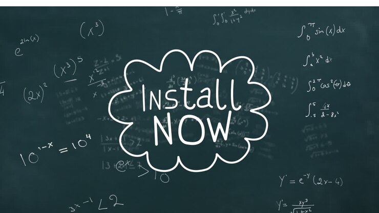 Animation of install now over green background with math formulas