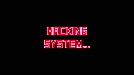 Two distinct messages appear and flash, neon vaporwave retro-futuristic aesthetic: Hacking System in vibrant red and Hacked in cool blue