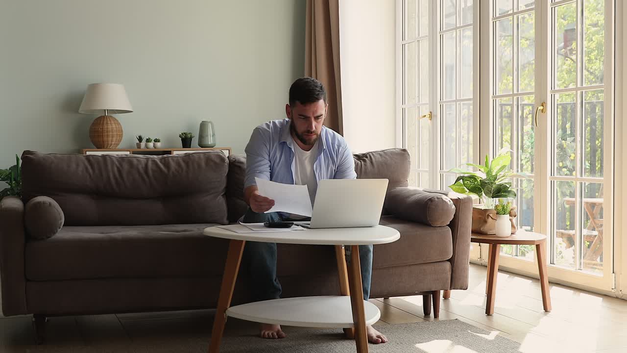 Businessman work at home study contract think on terms conditions