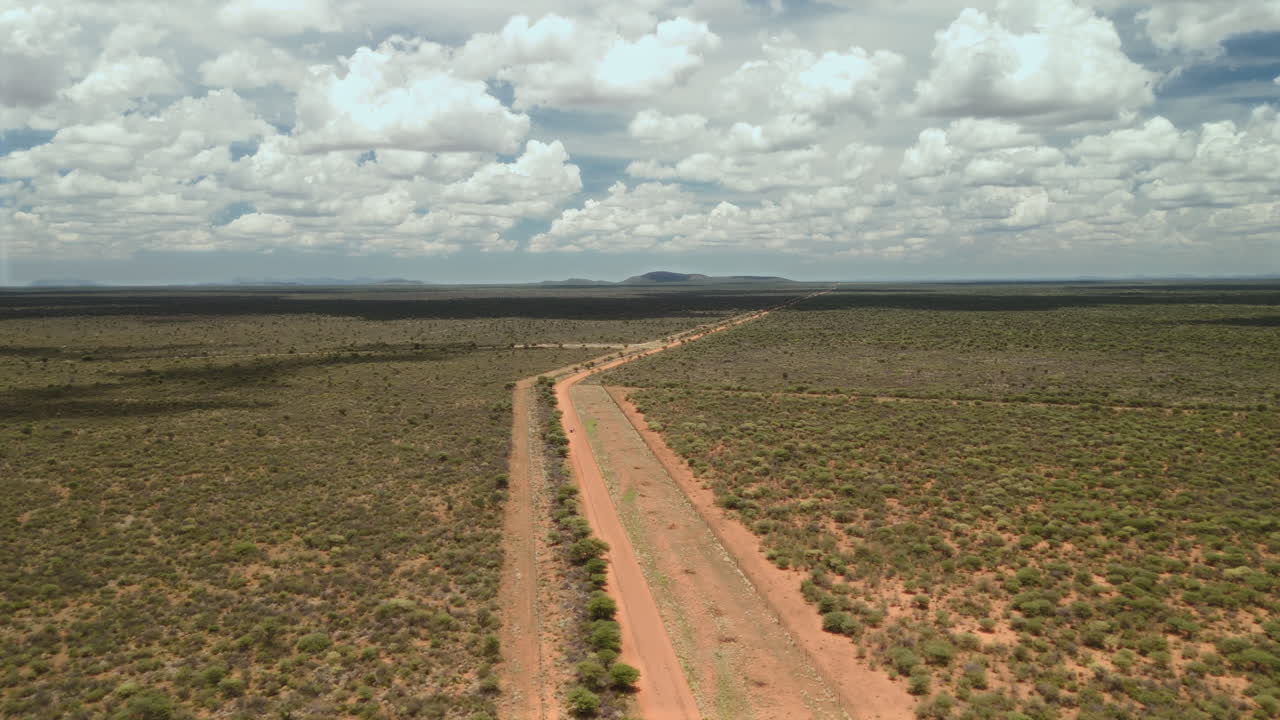 Aerial View of a Dirt Road in a Savanna Landscape