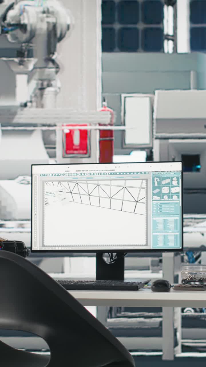 Vertical Video Modern industrial facility with robotic arms assembling solar cells