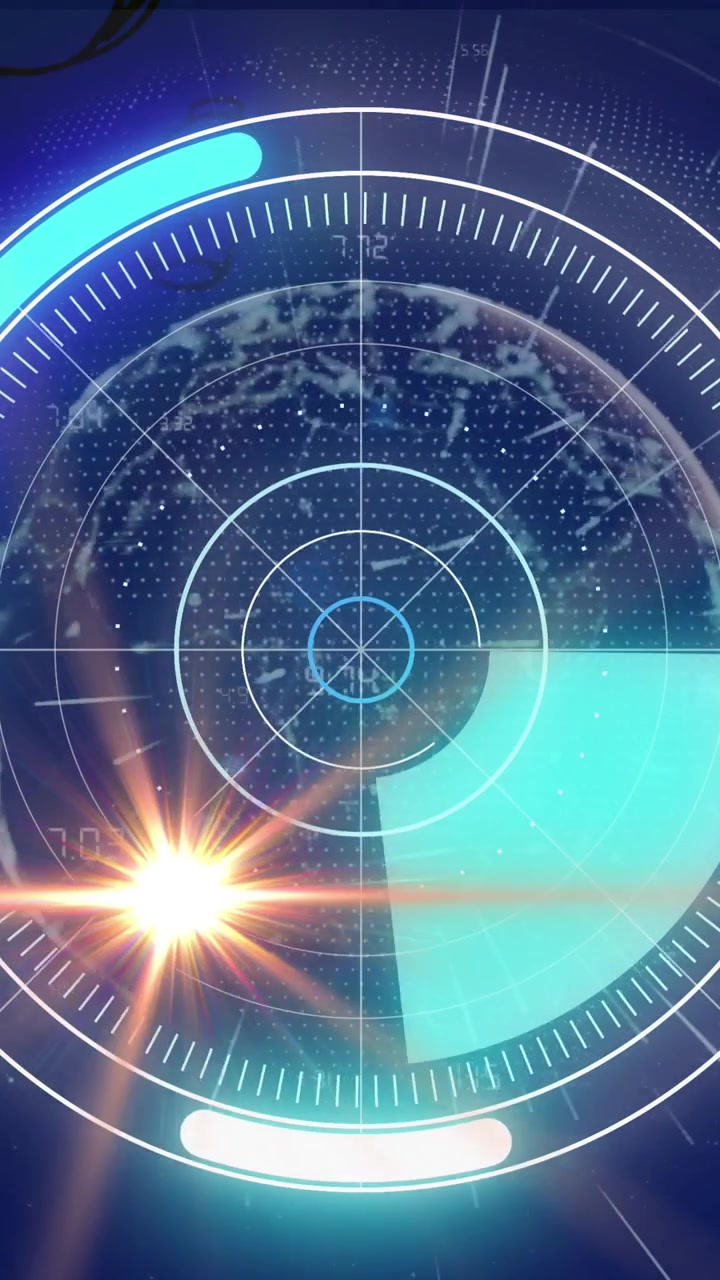 Animazione di radar rotante su grafico a globo su sfondo blu scuro