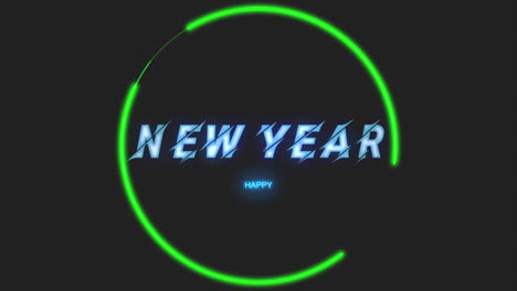 happy new year with neon circle on black gradient