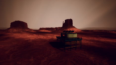 mars research outpost in monument valley-like landscape