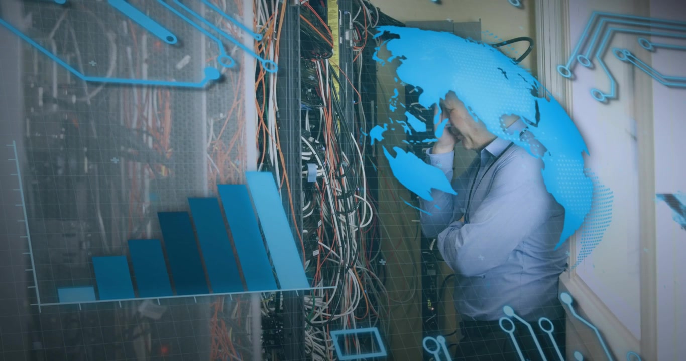 Animation of text with globe and network of connections