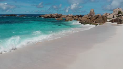 aerial view of anse marron with its famous granite rock formations and natural pools