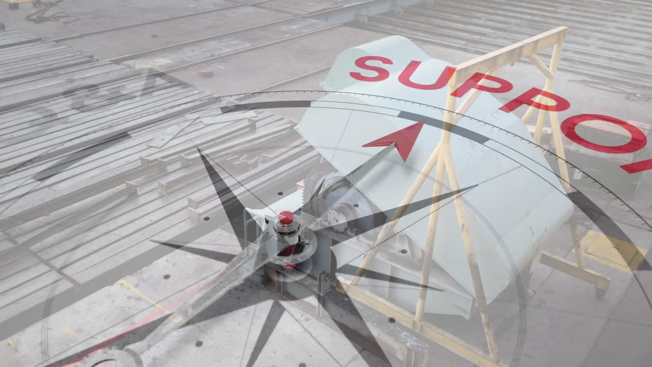 창고 위에 나침반을 움직이는 애니메이션