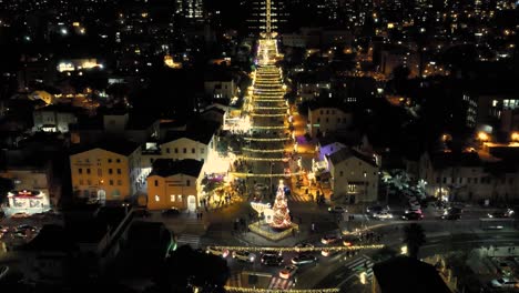 christmas light in the streets of haifa israel drone shot