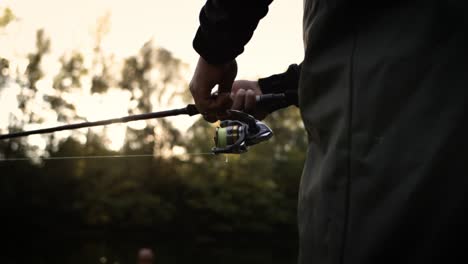 handle rotation with reel of fishing rod super slow motion